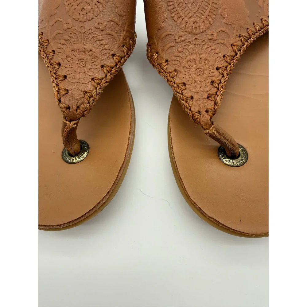 The Sak Women's Leather Embossed Thong Sandals Brown Boho Flip Flops Size 8